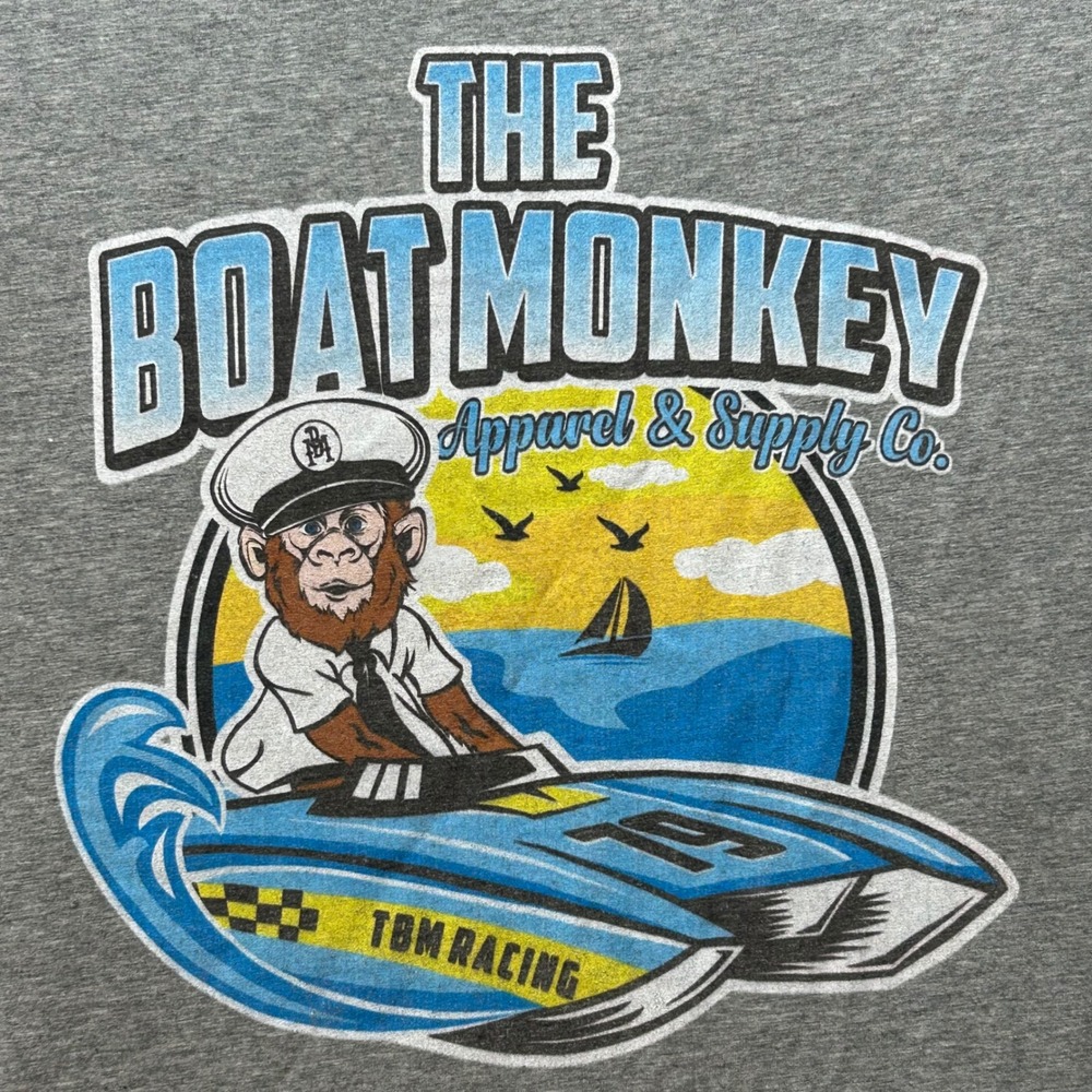 The Boat Monkey Apparel & Supply Co Mens XL Gray Graphic T-Shirt TBM Racing Boat